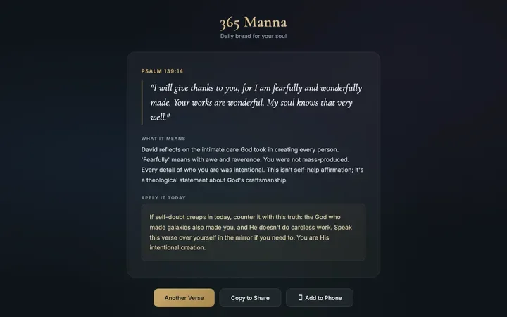 The home page of 365 Manna at 365manna.com