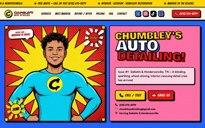The home page of Chumbley’s Detailing at chumbleysdetailing.com
