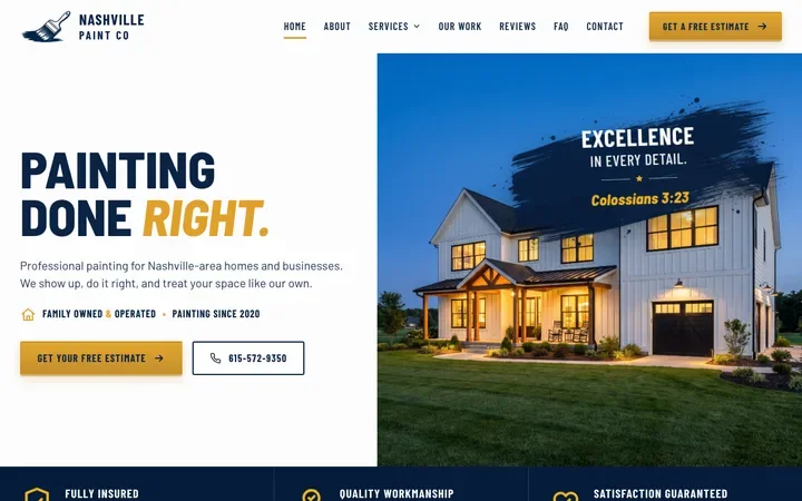 The home page of Nashville Paint Co at nashvillepaintco.com